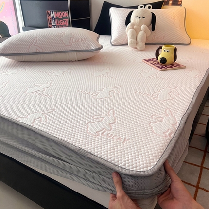HL原创 2024新款PE聚乙稀纤维-冰魔豆凉席 幸运兔-粉（床笠款）