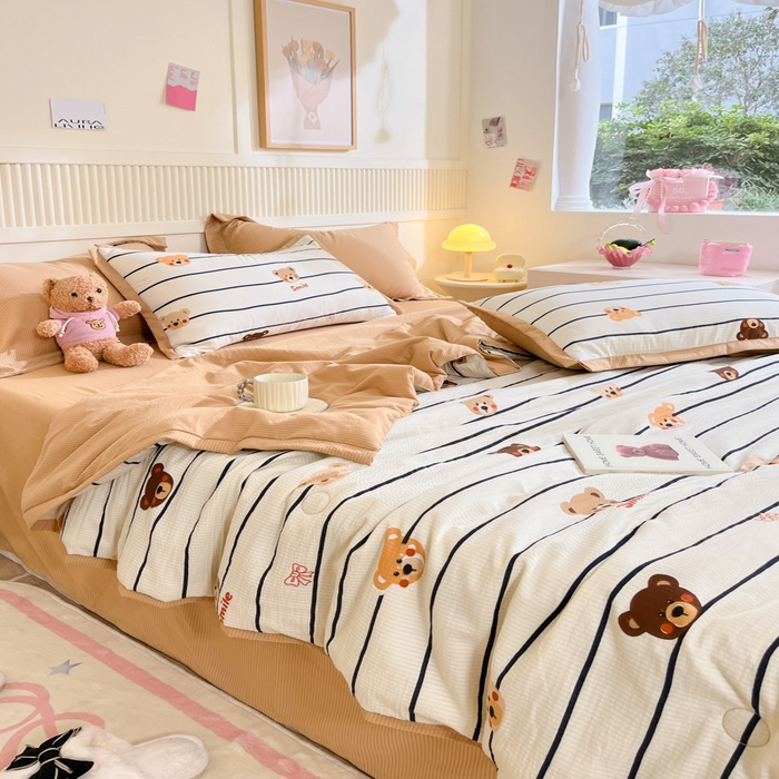 91家纺网 家纺一手货源 找家纺 2024新款泡泡棉小缺角工艺夏被四件套 米拉熊