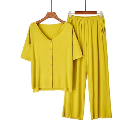 洛兰沙家居馆 2024新款莫代尔长短袖套装 莫代尔短袖套装13-黄绿