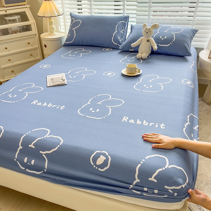 91家纺网 家纺一手货源 找家纺 芃成 2024新款老粗布床笠款 总1 乖萌兔