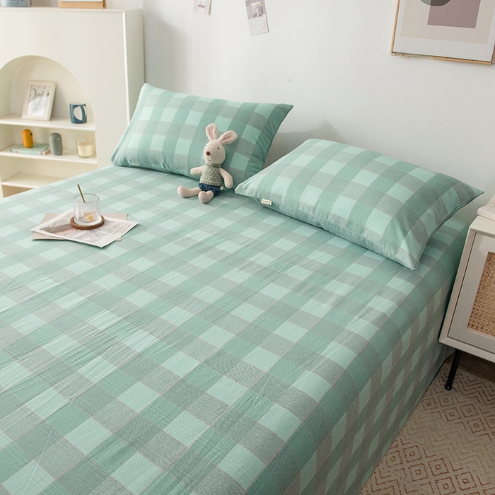 91家纺网 家纺一手货源 找家纺 芃成 2024新款老粗布床笠款 总1 极简格 绿