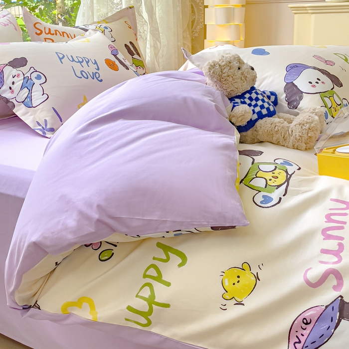 91家纺网 家纺一手货源 找家纺 金鑫汇家纺 2024新款全棉纯棉卡通印花四件套单品系列-单被套狗狗乐园