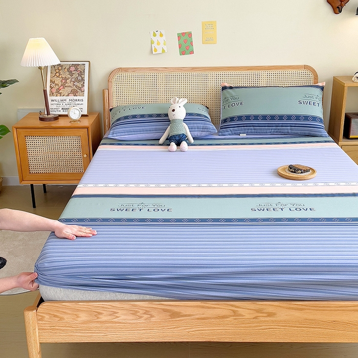 91家纺网 家纺一手货源 找家纺 芃成 2024新款老粗布床笠款 总2 怦然心动 蓝