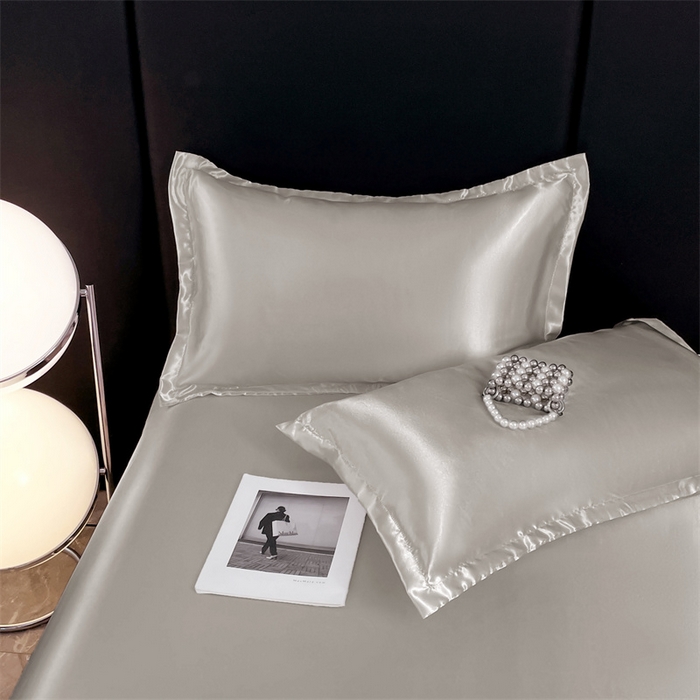 91家纺网 家纺一手货源 找家纺 梦舒羽 2025新款夏季可水洗冰丝四件套单品系列-冰丝枕套 典雅灰