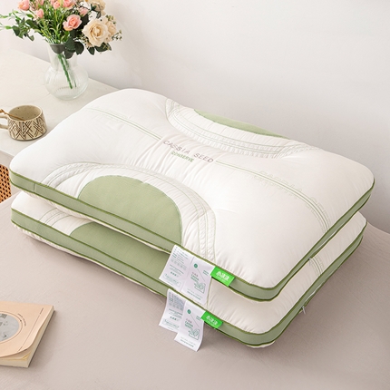 91家纺网 家纺一手货源 找家纺 芯宜佳 2024年新款全棉贡缎小决决枕绿色半圆决明子枕头枕芯 双半圆小决决枕