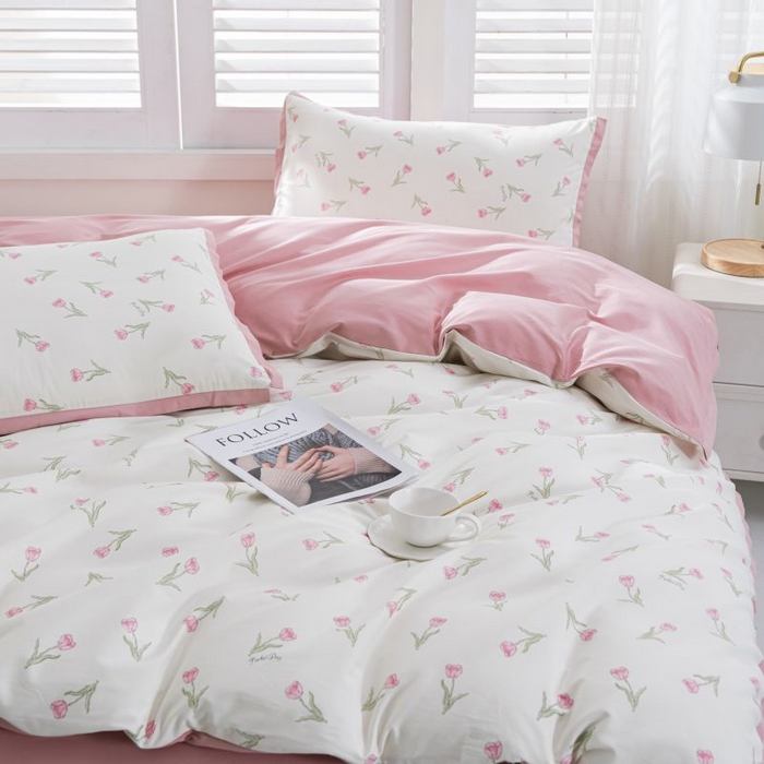 91家纺网 家纺一手货源 找家纺 优姿家纺 新款纯棉长绒棉小清新ins风印花四件套-系列一 堇色