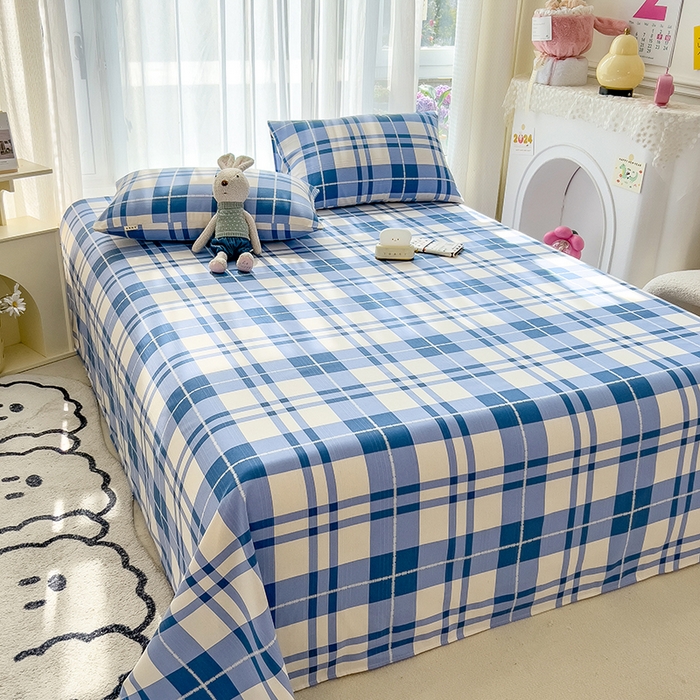 91家纺网 家纺一手货源 找家纺 芃成家纺 2024新款老粗布床单款 简约格调-蓝