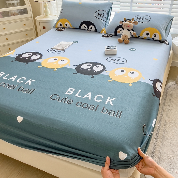 91家纺网 家纺一手货源 找家纺 芃成 2024新款老粗布床笠款 总1 煤球动漫