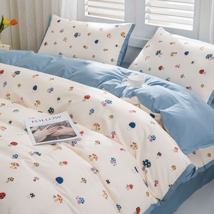 优姿家纺 新款纯棉长绒棉小清新ins风印花四件套-系列一 彩蘑菇