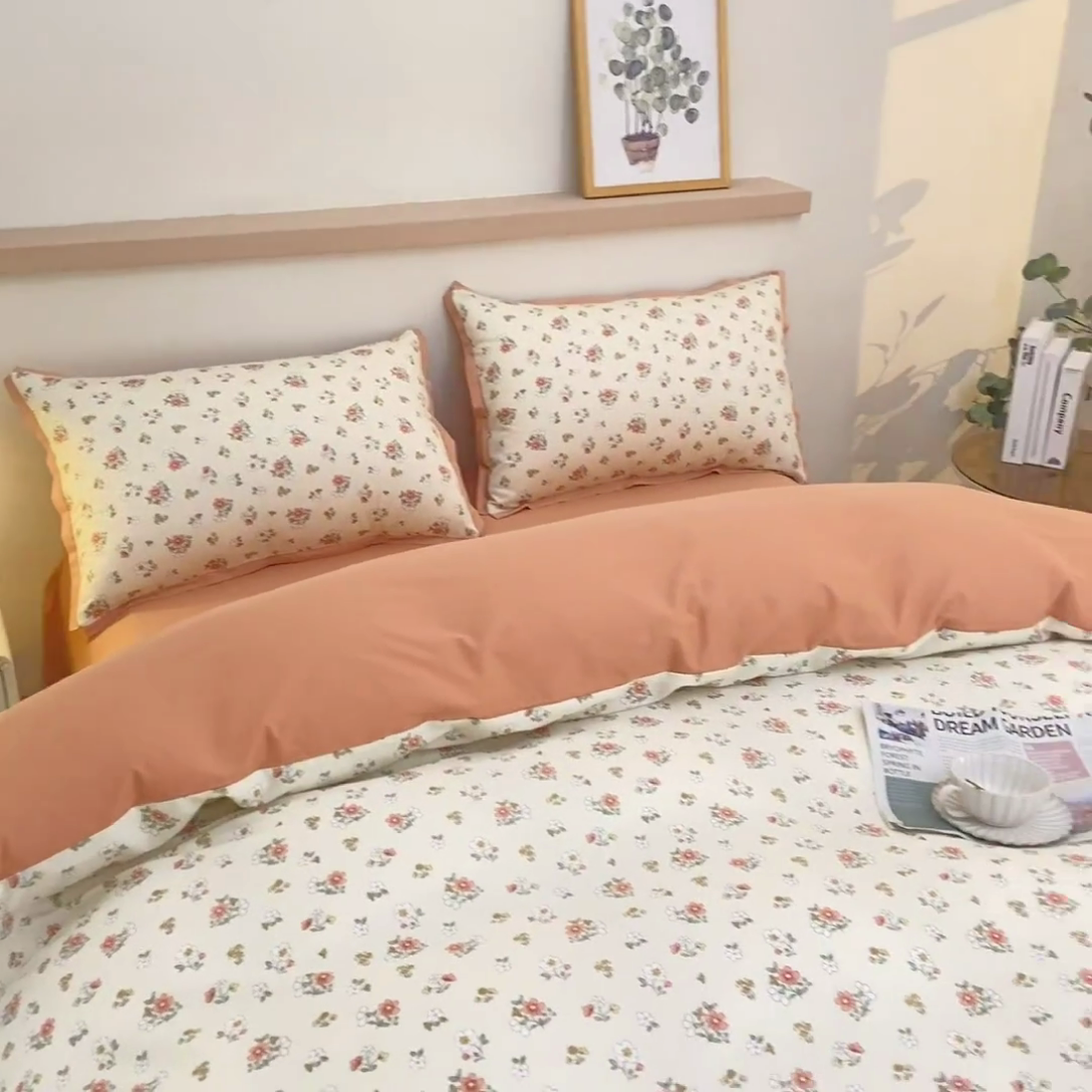 91家纺网 家纺一手货源 找家纺 优姿家纺 新款纯棉长绒棉小清新ins风印花四件套-系列二 花朝月夕