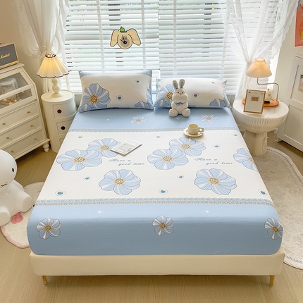 91家纺网 家纺一手货源 找家纺 芃成 2024新款老粗布床笠款 总2 清韵幽香-蓝