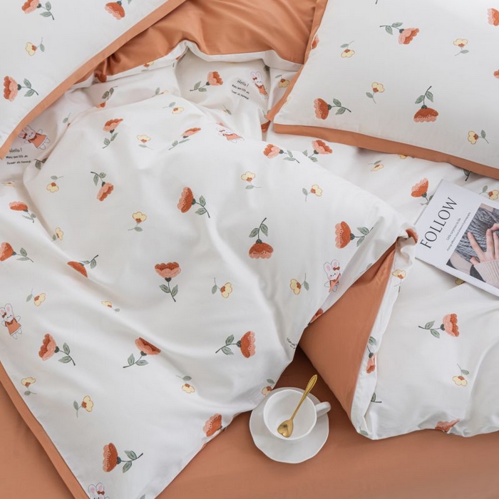 91家纺网 家纺一手货源 找家纺 优姿家纺 新款纯棉长绒棉小清新ins风印花四件套-系列一 花香兔