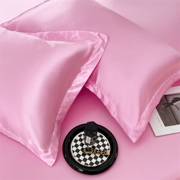 91家纺网 家纺一手货源 找家纺 梦舒羽 2025新款夏季可水洗冰丝四件套单品系列-冰丝枕套 粉色