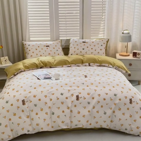 91家纺网 家纺一手货源 找家纺 优姿家纺 新款纯棉长绒棉小清新ins风印花四件套-系列一 朵朵兔