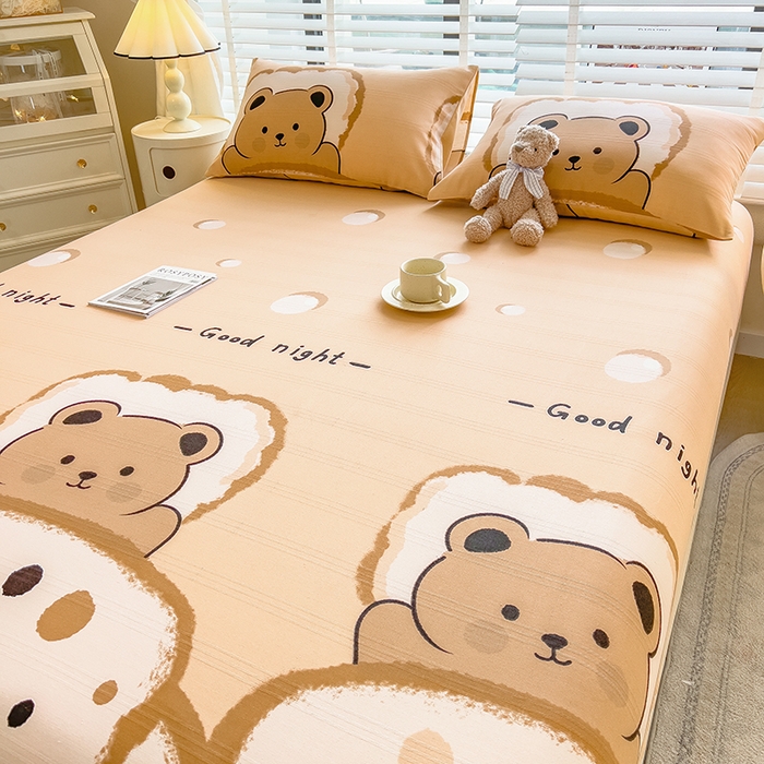 91家纺网 家纺一手货源 找家纺 芃成 2024新款老粗布床笠款 总1 安睡小熊