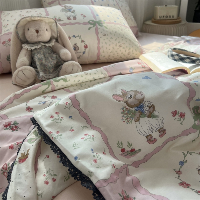 91家纺网 家纺一手货源 找家纺 HL原创 2024新款全棉法式大豆被夏被 XB-甜格小兔