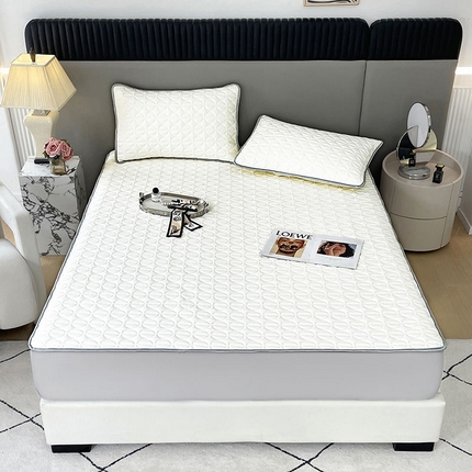 91家纺网 家纺一手货源 找家纺 米帛家纺 2024新款莱赛尔天丝乳胶（1cm）凉席系列 象牙白-床笠款