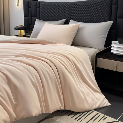 91家纺网 家纺一手货源 找家纺 直播爆款A类轻奢60S莱赛尔天丝四件套真丝四件套 白桃+奶茶