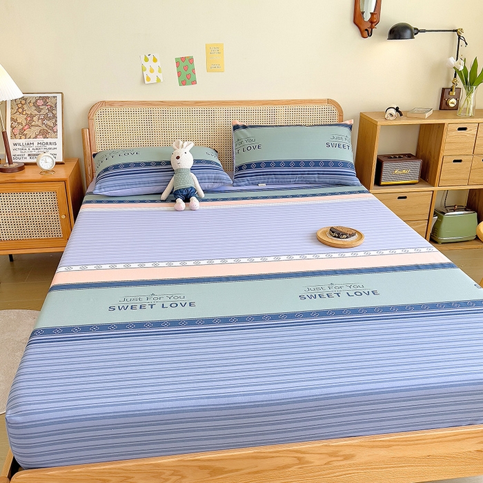 91家纺网 家纺一手货源 找家纺 芃成 2024新款老粗布床笠款 总2 怦然心动 蓝