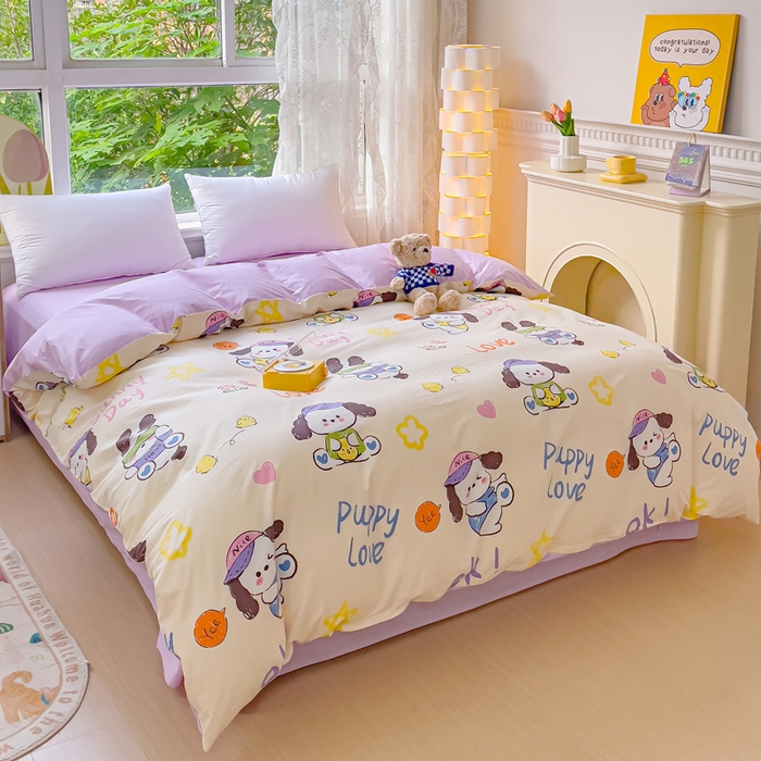 91家纺网 家纺一手货源 找家纺 金鑫汇家纺 2024新款全棉纯棉卡通印花四件套单品系列-单被套狗狗乐园