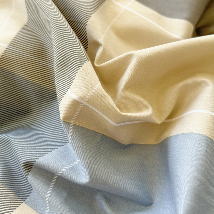 91家纺网 家纺一手货源 找家纺 7V 小清新大宽边100%纯棉法式四件套轻奢13376全棉喷气宽幅长绒棉被套床单床笠套件 枫叶格-蓝