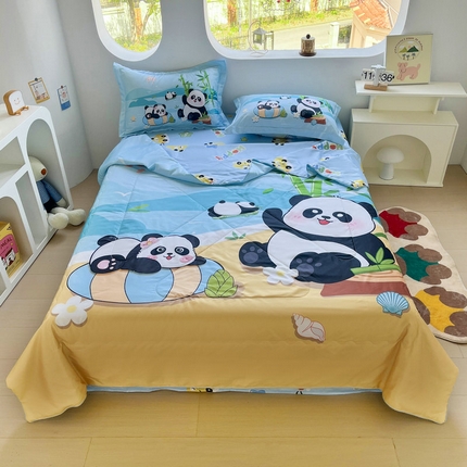 91家纺网 家纺一手货源 找家纺 （总）宝薇 2025新款数码印花卡通大版60支有氧水洗真丝夏被夏被      