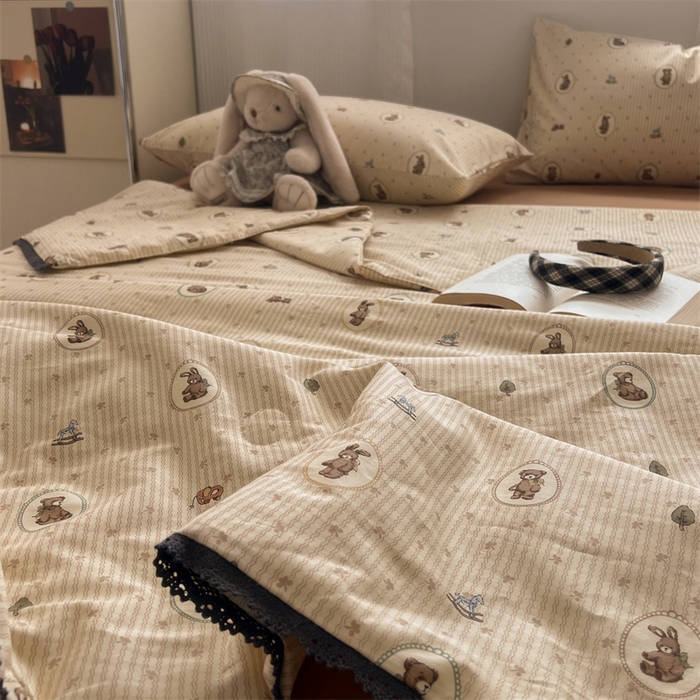 91家纺网 家纺一手货源 找家纺 HL原创 2024新款全棉法式大豆被夏被 XB-玩偶熊