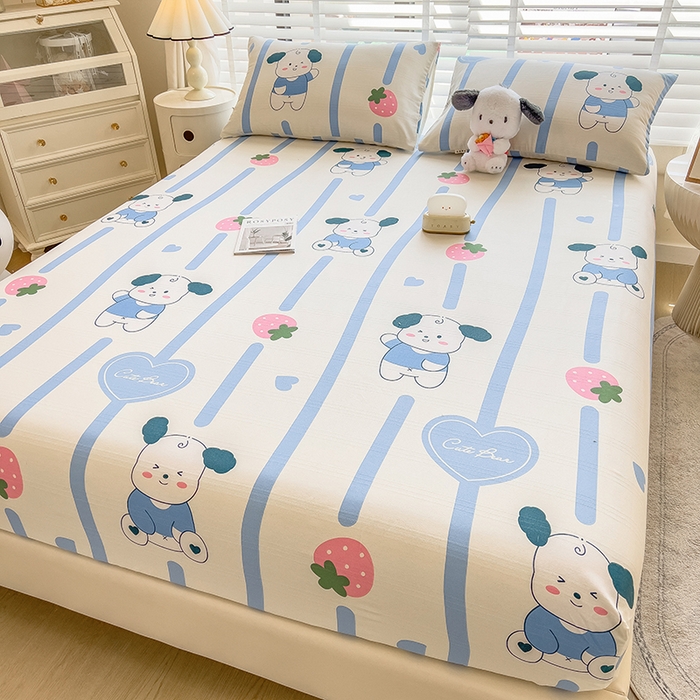 91家纺网 家纺一手货源 找家纺 芃成 2024新款老粗布床笠款 总2 小萌狗-蓝