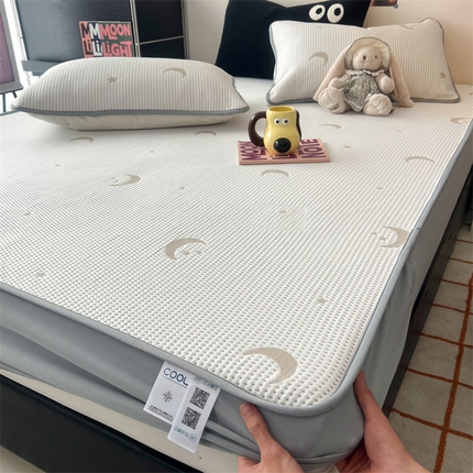 HL原创 2024新款PE聚乙稀纤维-冰魔豆凉席 星星月亮-咖（床笠款）