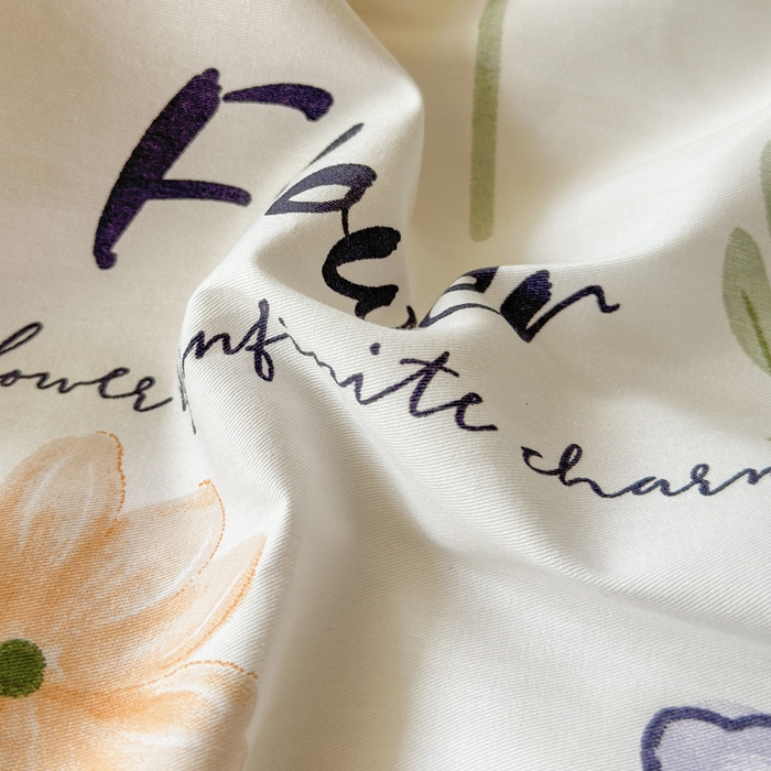 91家纺网 家纺一手货源 找家纺 7V 小清新大宽边100%纯棉法式四件套轻奢13376全棉喷气宽幅长绒棉被套床单床笠套件 半夏花海