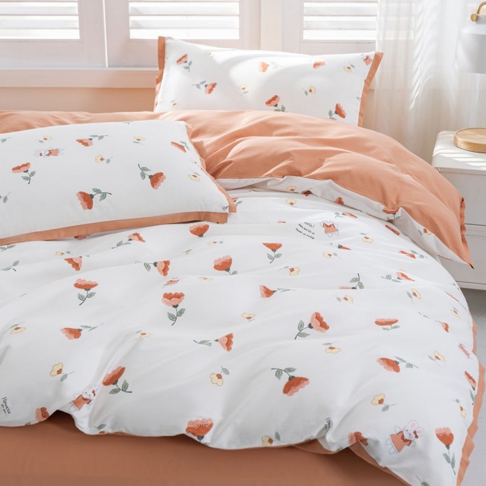 91家纺网 家纺一手货源 找家纺 优姿家纺 新款纯棉长绒棉小清新ins风印花四件套-系列一 花香兔