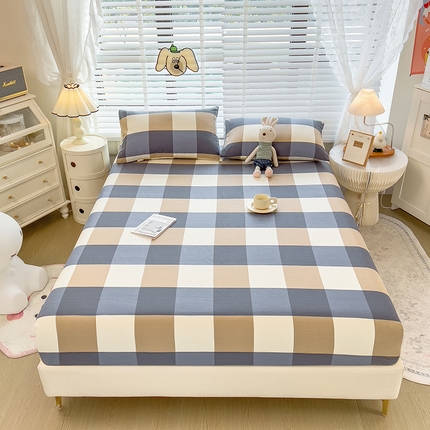 91家纺网 家纺一手货源 找家纺 芃成 2024新款老粗布床笠款 总2 时尚格-蓝