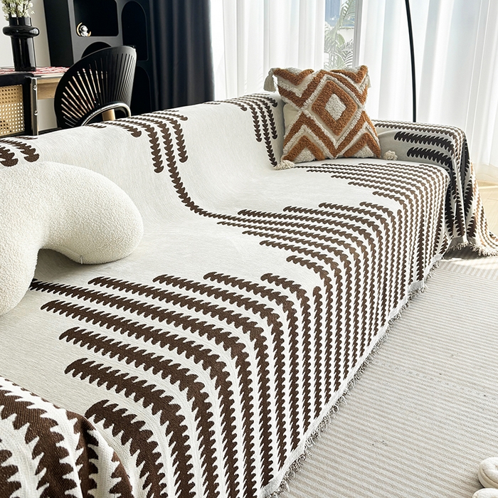 91家纺网 家纺一手货源 找家纺 逐日沙发套 2024新款加厚雪尼尔沙发巾 雪尼尔 沙发巾-文绪（咖）