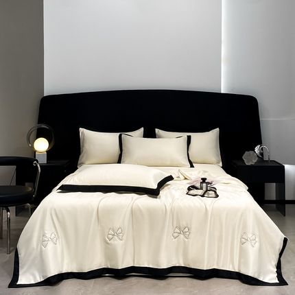 91家纺网 家纺一手货源 找家纺 （总）红嘴企鹅 2025新款水洗真丝夏被四件套-蝴蝶结