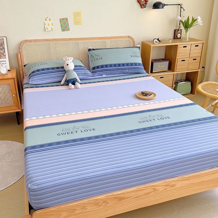 91家纺网 家纺一手货源 找家纺 芃成 2024新款老粗布床笠款 总2 怦然心动 蓝