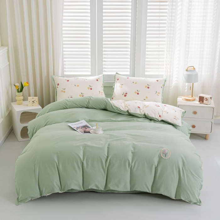 91家纺网 家纺一手货源 找家纺 优姿家纺 新款纯棉长绒棉小清新ins风印花四件套-系列一 樱桃兔