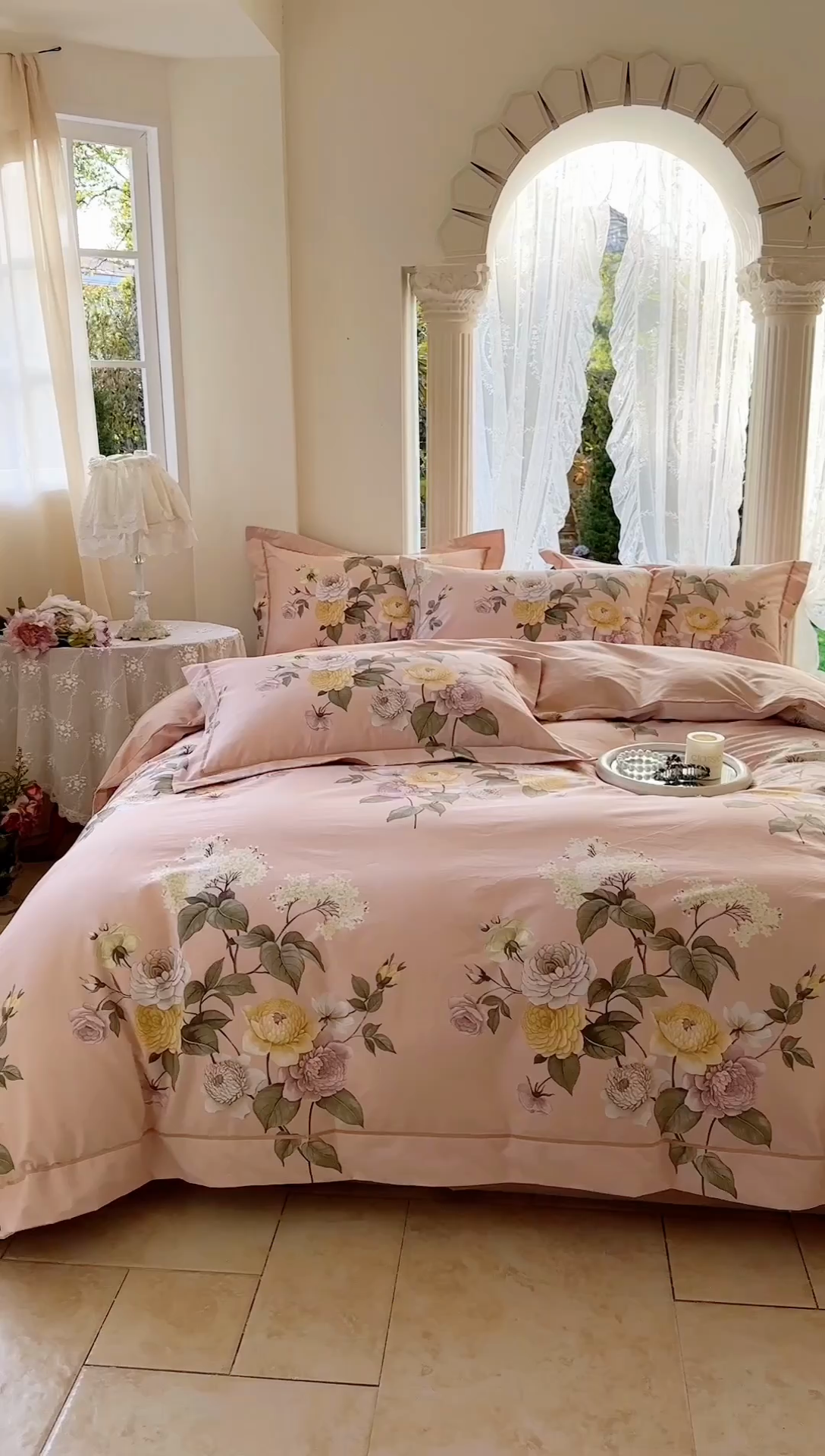 91家纺网 家纺一手货源 找家纺 7V 小清新大宽边100%纯棉法式四件套轻奢13376全棉喷气宽幅长绒棉被套床单床笠套件 幽韵飘香