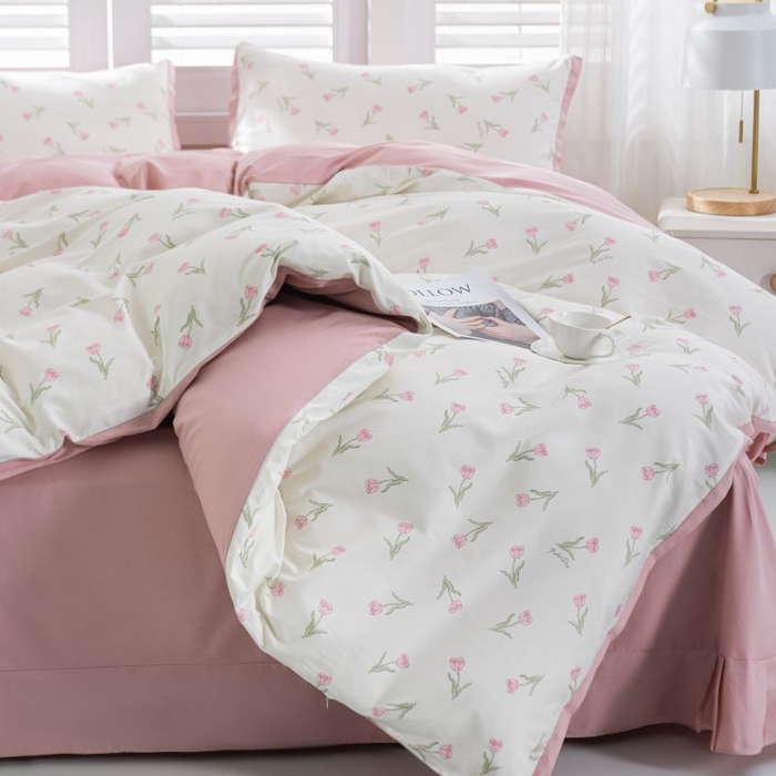 91家纺网 家纺一手货源 找家纺 优姿家纺 新款纯棉长绒棉小清新ins风印花四件套-系列一 堇色