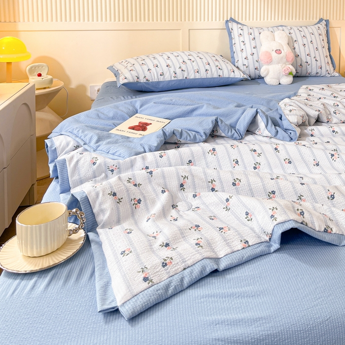 91家纺网 家纺一手货源 找家纺 2024新款泡泡棉小缺角工艺夏被四件套 清芬-兰