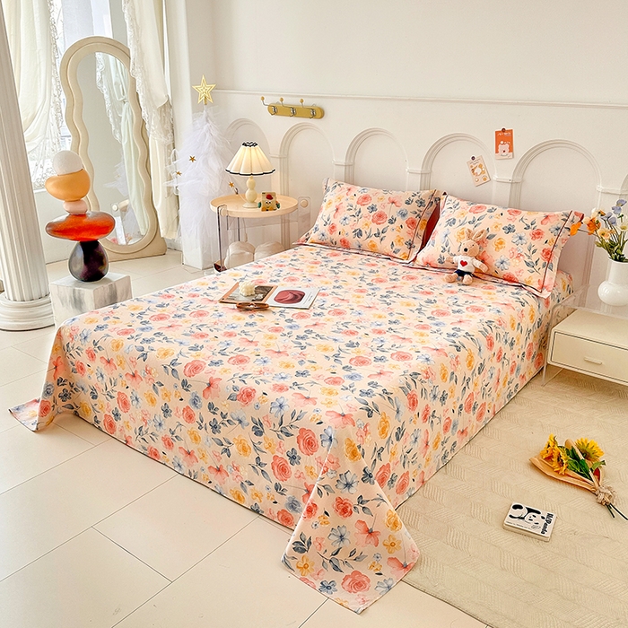 91家纺网 家纺一手货源 找家纺 卡普家居 2024新款全棉磨毛加厚四件套系列-单床单 花香四溢