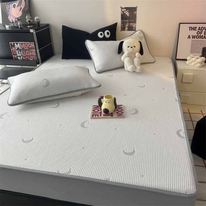 91家纺网 家纺一手货源 找家纺 HL原创 2024新款PE聚乙稀纤维-冰魔豆凉席 星星月亮-灰（平铺款）