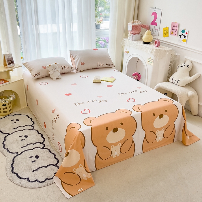 91家纺网 家纺一手货源 找家纺 芃成家纺 2024新款老粗布床单款 总2 暖心小熊