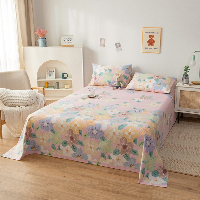 91家纺网 家纺一手货源 找家纺 芃成 2024新款老粗布床笠款 总2 幸运花朵 粉