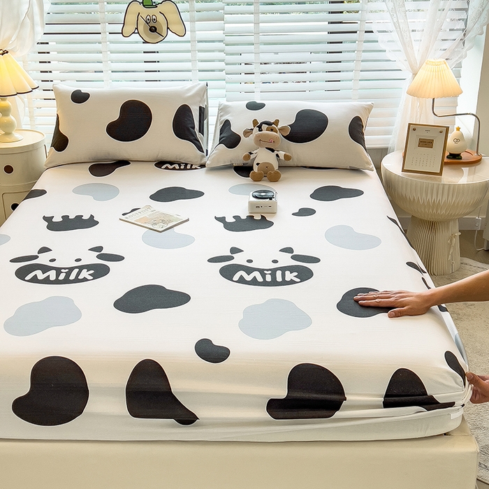 91家纺网 家纺一手货源 找家纺 芃成 2024新款老粗布床笠款 总1 快乐奶牛