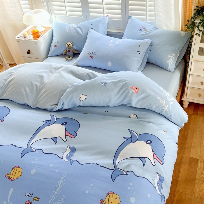 91家纺网 家纺一手货源 找家纺 金鑫汇家纺 2024新款全棉纯棉卡通印花四件套单品系列-单被套海洋世界