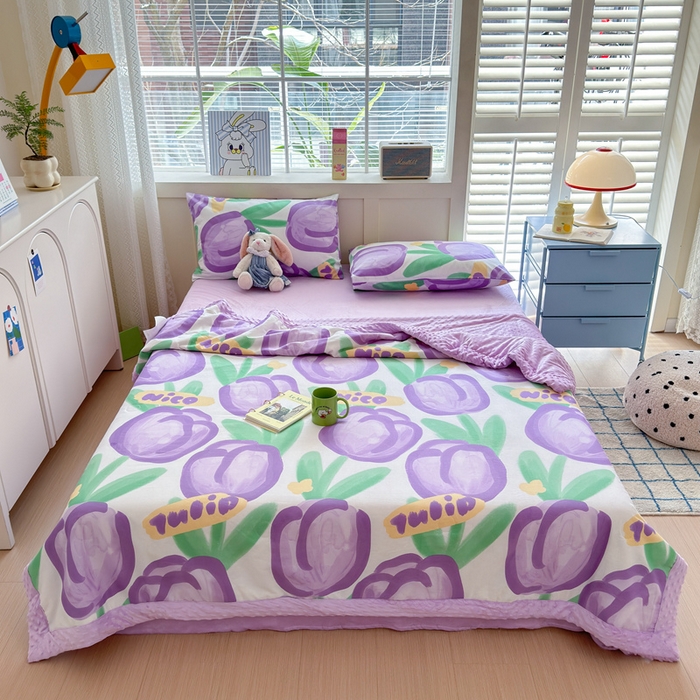 91家纺网 家纺一手货源 找家纺 花伞家居 2024新款全棉豆豆绒大豆夏被春秋被 夏被-浓情郁金香