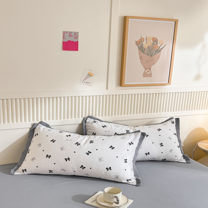 91家纺网 家纺一手货源 找家纺 2024新款泡泡棉小缺角工艺夏被四件套 蝴蝶结