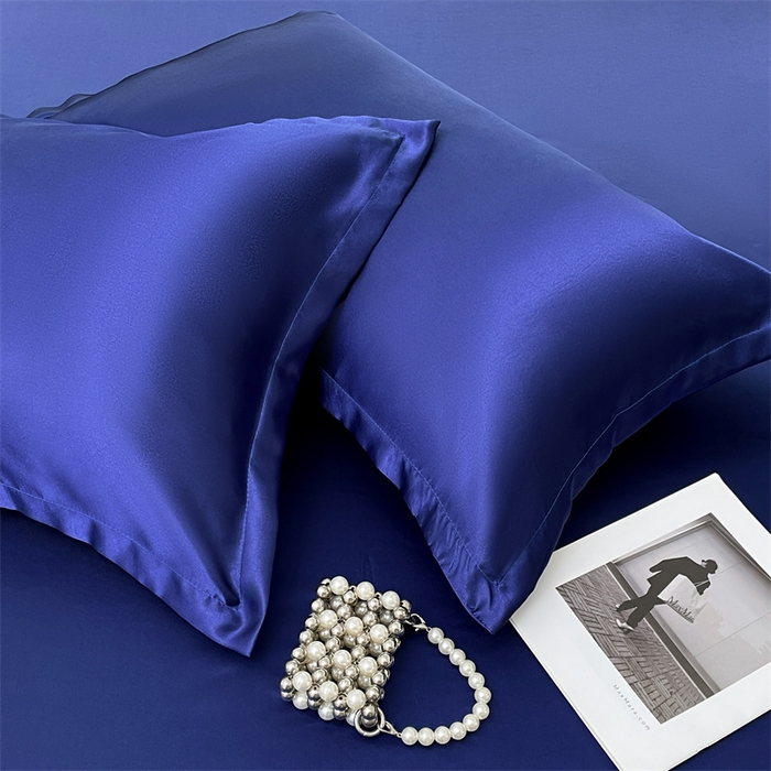 91家纺网 家纺一手货源 找家纺 梦舒羽 2025新款夏季可水洗冰丝四件套单品系列-冰丝枕套 深海蓝