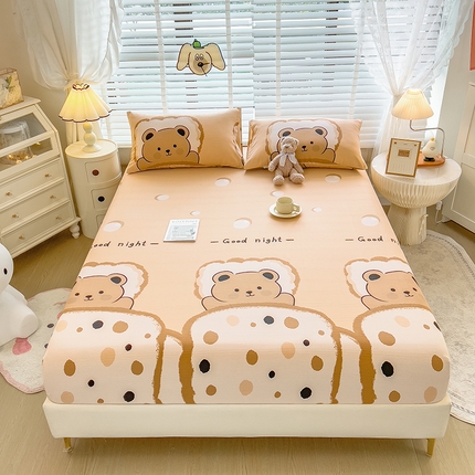 91家纺网 家纺一手货源 找家纺 芃成 2024新款老粗布床笠款 总1 安睡小熊