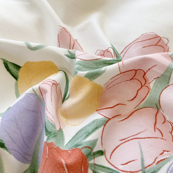 91家纺网 家纺一手货源 找家纺 7V 小清新大宽边100%纯棉法式四件套轻奢13376全棉喷气宽幅长绒棉被套床单床笠套件 幽韵飘香